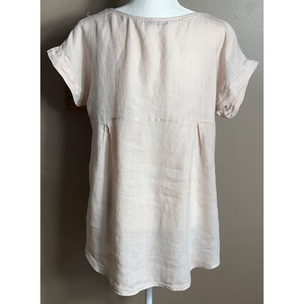 Terzo Millennio Linen Top Blush Tunic Beach Boho Coastal Embroidered Womens S - Picture 2 of 8